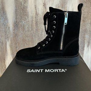 SAINT MORTA Black Suede Lace-Up Combat Boots